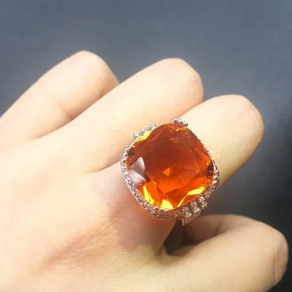*NEW Huge Cushion Fire Orange Sphalerite Halo Ring - Picture 2 of 6